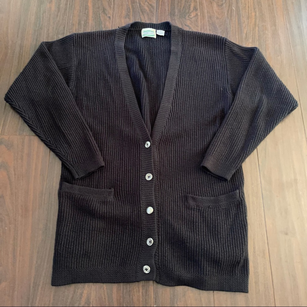 Vintage Women's Acrylic Cardigan Sweater Size Medium Black 5 Button Up Buttons